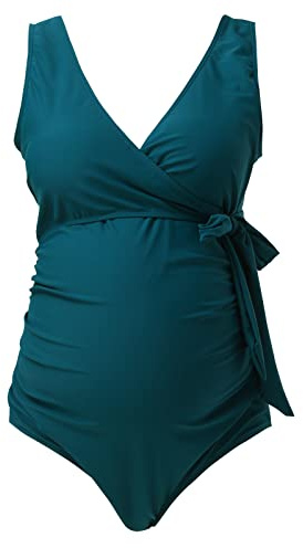 Maternity Swimwear One Piece Floral Maternity Swimming Costume Sexy V Neck Pregnancy Bathing Suits Solid High Waist Pregnancy Swimsuits for Women Vocation Beach Monokini Green