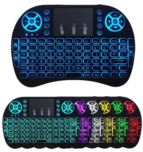 Yuio Mini Wireless Multi-media Keyboard, 2.4GHz Bluetooth Keyboard with Trackpad, 7 colors Backlit Rechargeable Portable Keyboards for PC Smart TV Laptop Android TV Box Windows