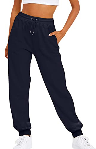YCBMINGCAN Pantalones de chándal para mujer, color liso, cintura elástica, informales, sueltos, de forro polar, ropa interior de esquí, pantalones largos