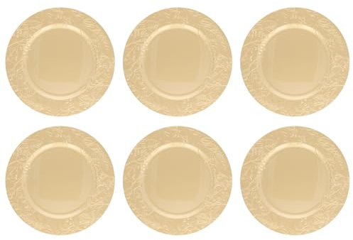 Acan Tradineur - Pack de 6 Bajoplatos Redondos Navideños Reutilizables - Diseño de Muérdago - Fabricado de plástico - Ideal para presentaciones de Dulces, Pasteles, etc. - Ø 33 cm - Color Dorado