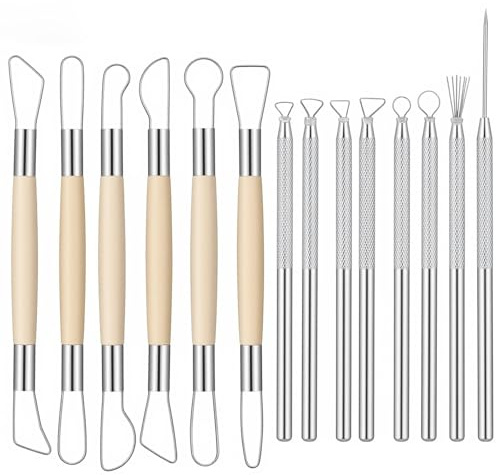14PCS Ceramic Pottery Clay Sculpting Tools Set, Clay Tools with Aluminum Wood Stainless Steel for Carving Modeling Sculpting