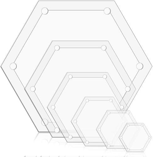Matwsec 6PCS Hexagon Quilting Templates 1 1.5 2 3 4 5 for DIY Patchwork Sewing Crafts Quilt Shapes Cutting Dressmaking Fabric Design Work