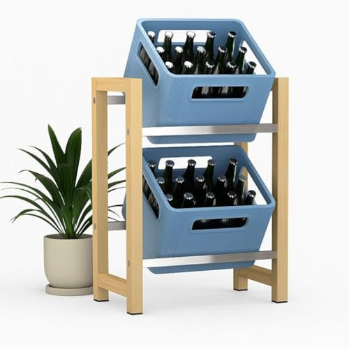 DanDiBo Drinks Crate Rack 2 Boxes Wood Bamboo Stainless Steel Look 96657 Drinks Crate Holder Drink Crate Stand Bottle Crate Rack Drinks Shelf Box Shelf