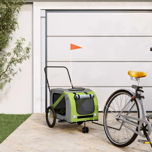 LoogCape Dog Bicycle Trailer Green Grey Oxford Fabric Iron 134 x 68 x 72 cm Robust Transport Box for Small Dogs Cats Walking Outdoor Travel