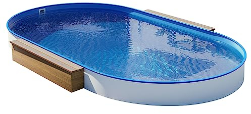 Stahlwandbecken oval 4,50 m x 2,50 m x 1,20 m - Made in Germany - Funktionshandlauf Bodenschiene Stahlmantel Poolfolie 0,8 mm blau Swimmingpool Pool Schwimmbad Garten Winterfest