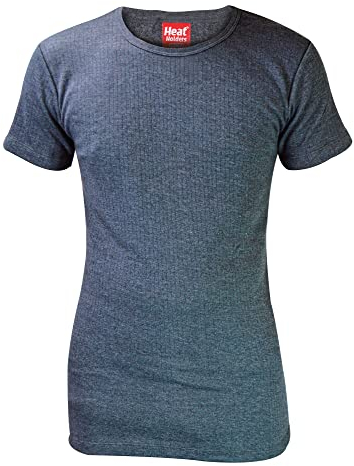 HEAT HOLDERS - Mens Winter Warm Cotton Thermal Underwear Short Sleeve T Shirt Vest (Large (41-43 Chest), Charcoal)