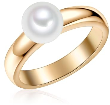 Valero Pearls Damen-Ring 925 Sterling Silber gelbvergoldet Süßwasser-Zuchtperle Rund 7,5-8 mm weiß - Modern-Ring Perlenring Gelbgold-Farben