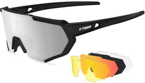 X-TIGER Polarized Sports Sunglasses with 5 Interchangeable Lenses,Mens Womens Cycling Bike Glasses,Baseball Running Fishing Golf Driving Sunglasses