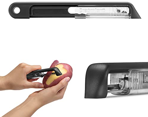 Dreamfarm SHARPLE Selbstschärfender Sparschäler | Schwarz | integrierter Keramikkugelschärfer | Spülmaschinenfest | BPA frei | Extrem scharfer Gemüseschneider aus japanischem Edelstahl