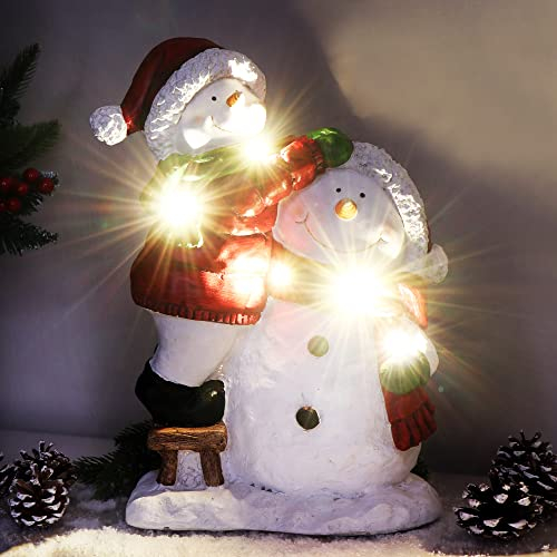 com-four® LED Weihnachtsdeko Schneemann-Figuren - winterliches Wohnaccessoire für die Innenraumdekoration mit Beleuchtung - dekorativer Aufsteller zur Wohnraumdekoration (LED-Schneemann Bauen)