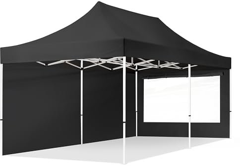 TOOLPORT Tente Pliante 3x6 m - 2 Bâches de Côté (fenêtres panoramiques) Economy 700N Housse Barnum Chapiteau Pliant Tonnelle Noir