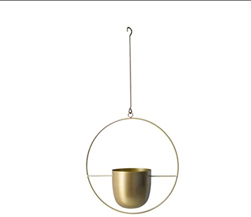 ARSBORUI Hängend Blumenampel Metall Blumentopf Modern Deko Pflanzenampel Boho Hängend Hängeampel Pflanzen Halter Hängeblumentopf Für Innen Außen Decken Balkone Wanddekoration (Gold Rund)