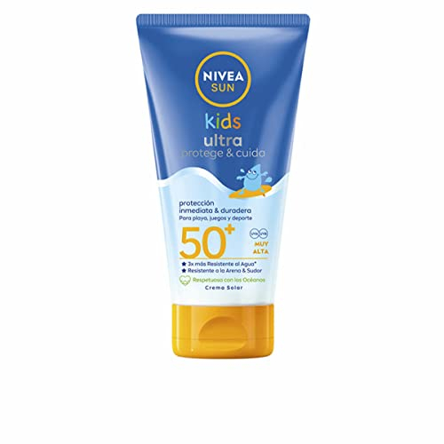 NIVEA SUN Kids Ultra Protege & Cuida FP50+ Crema solar para niños a partir de 3 años (150 ml), protector solar resistente al agua, crema hidratante con protección solar UVA & UBV