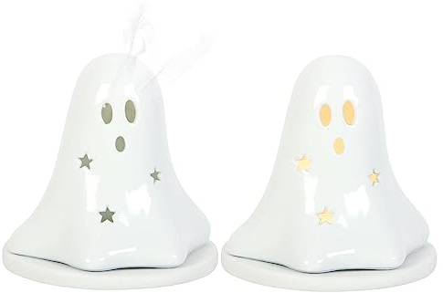 Hey Boo Ghost Photophore en céramique pour bougie chauffe-plat Halloween effrayant pour une belle ambiance envoûtante – Décoration d'Halloween parfaite