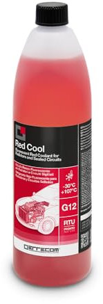 ERRECOM Red Cool, Red Coolant and Antifreeze -30°C/+107°C, Fluorescent Formulation with organic-based OAT inhibitor package, G12, Ready to Use, 1 Litre