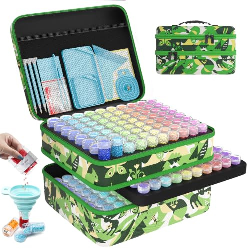 ARTDOT 5D Diamond Art Storage Boxes with 240 Slots, 282pcs Diamond Art Accessories and Tools Kits with Pens for Adults(Green)