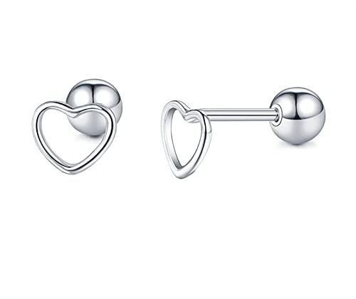 Bishilin Damen Ohrringe Silber 925, Ohrstecker Herz mit Schraubverschluss Silber Ohrringe Jugendstil für Mädchen