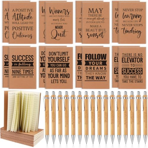 32 st inspirerande anteckningsböcker motiverande kulspetspennor 'Thank You' trä bambu penna inspirerande citat anteckningsblock liten ficka anteckningsbok roliga motiverande dagböcker anteckningsblock