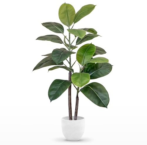 MAIA SHOP Ficus Elástica Artificial 90 cm, Planta Decorativa Realista de Interior, Hojas Anchas y moldeables, Estilo Moderno, sin Mantenimiento