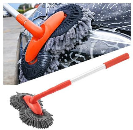 JNNJ Mop per Autolavaggio, Spazzola per Autolavaggio, Mocio per Lavaggio Auto con Manico Lungo E Retrattile, Mop Autolavaggio Design A Doppia Testa Setole di Ciniglia Retrattile Auto Parts(1 Set)