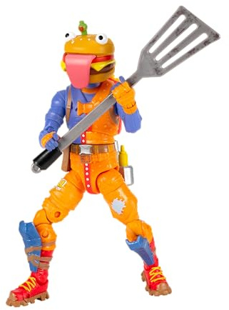 Fortnite Legendary Beef Boss - Figura articulada de 6 Pulgadas con Herramienta de Cosecha, Brillo Trasero y código para artículo Virtual Adicional