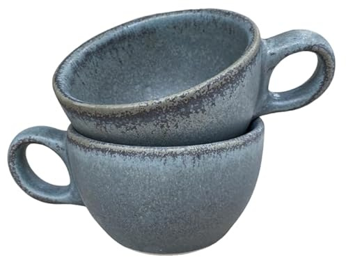 Anna Lebrija Galena Barista Cup and Saucer Set of 2, 6oz Handmade Ceramic Cappuccino and Latte Art Cups – Premium Mexican Coffee Cup