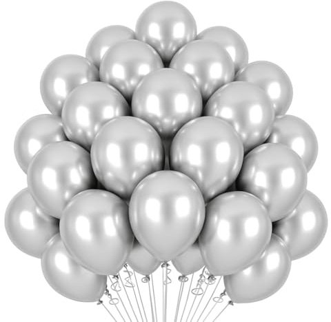 50 Palloncini Argento • 30 Cm • Colori Metallizzati Lucenti • Qualità Premium • Lattice Naturale Biodegradabili Ecologici • Gonfiabili Aria Elio Acqua • Baby Shower Compleanno Laurea Matrimonio Arco