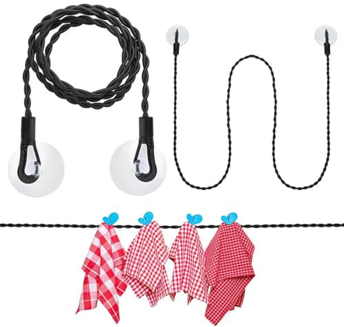 NOPKESV Stendibiancheria Retrattile Riflettente, per Campeggio e Viaggi, Cavo in Nylon da 1.5M con Clip per Uso Interno ed Esterno, per Stendere il Bucato, Corda per Stendere i Panni (Nero)
