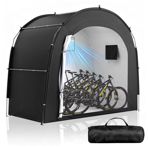 Housolution Bike Storage Tent Shed for 5 Bikes, Outdoor Portable 210D Oxford Thick PU4000 Waterproof Bike Cover with Ventilated Window, Bike Tent Fit for Bicycle, Lawn Mower, Garden Tools