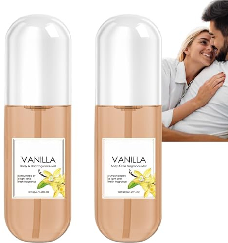 Perfume de vainilla para el cuerpo y el cabello, 50 ml, spray corporal de vainilla para mujeres, fragancia fresca ligera y duradera, tamaño de viaje, niebla corporal refrescante diaria (2 unidades)