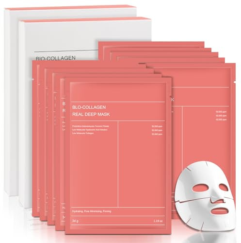 10 Pièces Bio Collagen Real Deep Mask, Masque Collagene Visage Hydratant Anti-Âge à Porter Pendant le Sommeil, Masque Collagène Coréen pour Resserre les Pores