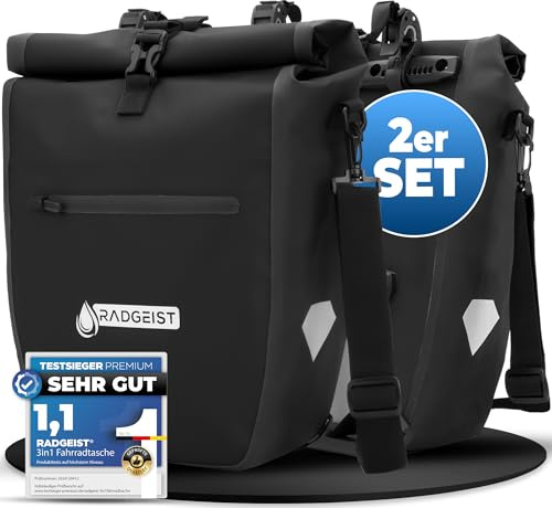 RADGEIST Fahrradtasche für Gepäckträger - Tasche für Fahrrad Gepäckträger - Gepäckträgertasche wasserdicht Umhängetasche (Schwarz 20L, 2er Set)