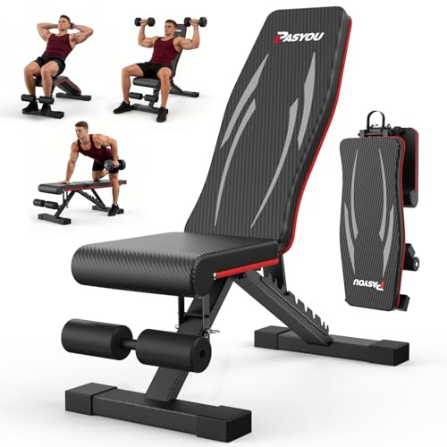 PASYOU Panca Palestra Regolabile Pieghevole, Portata 300kg, Panca Fitness Multifunzione per Allenamento Total Body, Panca Palestra con Maniglie per Casa e Palestra (PA350)