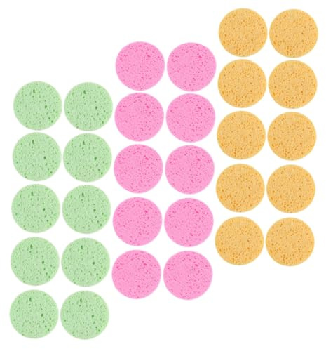 Generisch 30 Stück Zellstoff Gesichtsreinigungsschwämme Rund 70mm Sanftes Peeling Make Up Entferner Bunte Gesichtsschwämme für Unterwegs