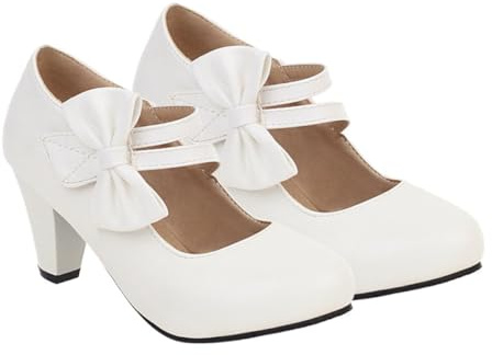 BESTonZON Escarpins à Talons Hauts Épais pour Femme Nœud Bout Ouvert Talon Compensé Blanc Taille 38 Chaussures Élégantes pour Soirée et Événement
