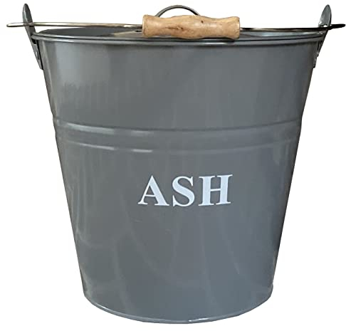Selections Large Fireside Ash Bucket with Lid in French Grey, 32cm High, 12 Litre Capacity