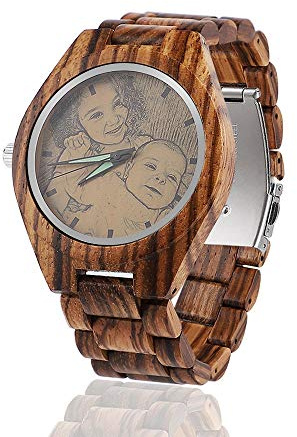 Reloj de Madera con Foto Personalizada Reloj de Madera de Bambú Natural para Hombre Relojes de Cuarzo de Madera Hechos a Mano Reloj de Hombre Reloj de Pulsera Casual de Madera de Grano para Unisex