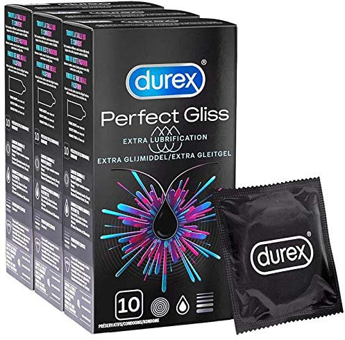 DUREX Lot de 3 Préservatifs Perfect Gliss - Préservatifs Extra Lubrifiés - 10 pièces
