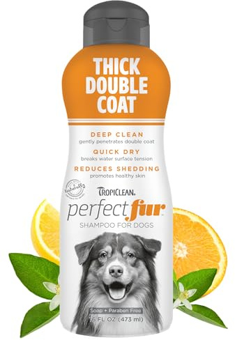 TropiClean Perfect Fur Detangling and Deshedding Dog Shampoo for Breeds with Thick Double Coats, Natural Moisturizing Shampoo, Puppy Safe, 16oz.