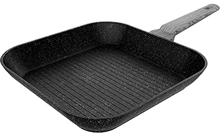 Cecotec Grill Polka Exclusive 28 Grill Wood&Rock. Diametro 28 cm, manico in bachelite freddo, alluminio forgiato, rivestimento antiaderente in teflon, lavabile in lavastoviglie e tutte le cucine