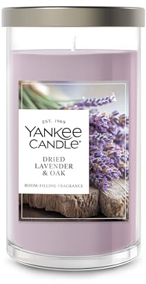 Yankee Candle Medium Pillar Scented Candle with up to 115 Hour Burn Time, Premium Plant Wax Blend for Consistent Burn, 14.25 oz Pillar Candle with Room Filling Fragrance, Dried Lavender & Oak