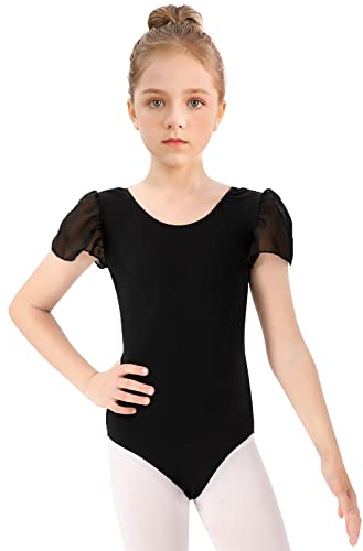 Bezioner Ballettkleidung Mädchen, Kinder Ballett Trikot Ballettanzug Puffärmel TanzBody for 3-12 Jahre Schwarz 140
