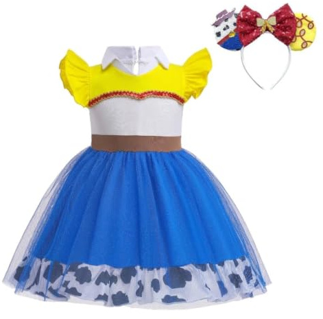 Lito Angels Deguisement Robe Cowgirl pour Bebe Fille avec Bandeau Cheveux, Anniversaire Fete Carnaval Costume Coton Casual Ete, Taille 12-18 mois (étiquette en tissu 90)