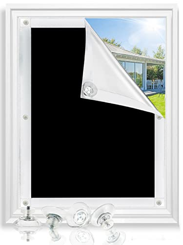 Bicolic Blackout Blind with Suction Cups, Portable Blackout Blinds Stick On, 60x93cm Temporary Blackout Material Sheet No Drilling for Windows, Bedroom, Roof, Black