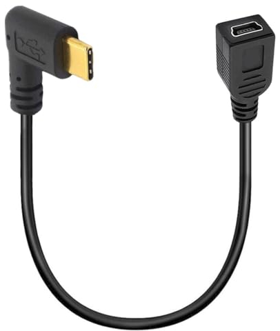 HTGuoji Mini USB auf Typ C Kabel Kordel, Rechts gewinkelt USB 3.1 Typ C Stecker auf Mini 5-Pin B USB-Buchse Adapter für Laptop, MacBook, Kamera, HDD (USB C/TypeC Side)