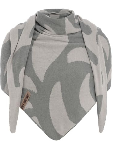 Knit Factory - Leaf Trekantssjal - Bright Grey/Light Grey - 200x70 cm