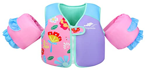 Gogokids Kinder Schwimmweste mit Schwimmärmeln, Kleinkinder Schwimmjacke mit Armbändern Jung Mädchen Schwimmhilfe Auftrieb für 2-3 Jahre/15-19 KG für Pool, Schwimmunterricht, Schwim und Wasserpark