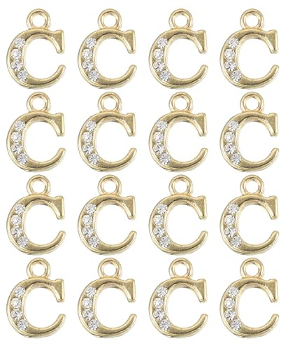 QUARKZMAN Ciondolo con Lettera in Strass, 16pz 1,5mm Metallo C Pendenti Ciondoli Lettere Alfabeto per Creazione Gioielli Collane Braccialetti Fai Da Te, Oro