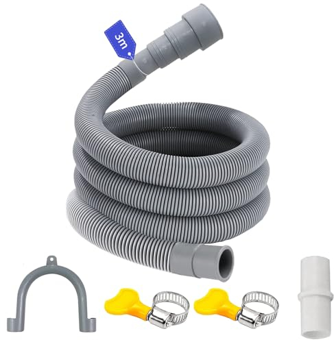 LUKIUP Tuyau Vidange Machine a Laver, 1/1,5/2/2,5/3/4/5/6M Rallonge de Tuyau de Vidange, Tuyau de Vidange Universel, avec Support Forme U et 2*Colliers de Serrage, pour Lave Vaisselle (3M)