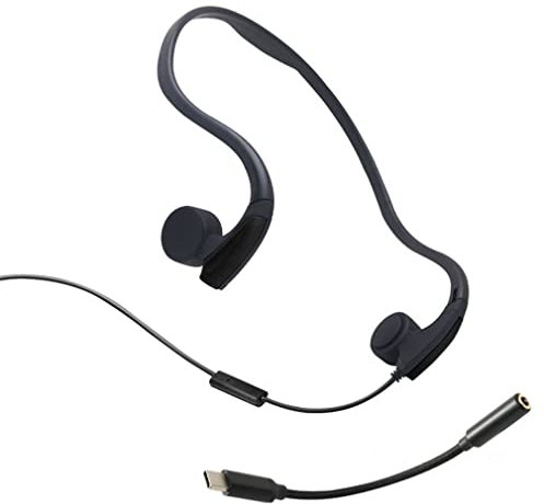Sjpaa Auriculares de conducción ósea, Auriculares con Cable, Auriculares para el oído Abierto con Cable Adaptador de Amplificador Tipo C, Resistente al Sudor para Deportes,Negro